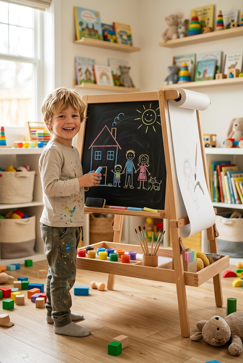 MasterStroke Kids Art Easel - Boy Chalk Drawing