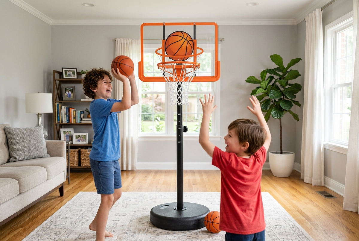 SlammDunk Kids Basketball Set - Brothers Competing