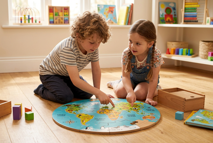 WorldWise Wooden Floor Puzzle - Two Children Learning
