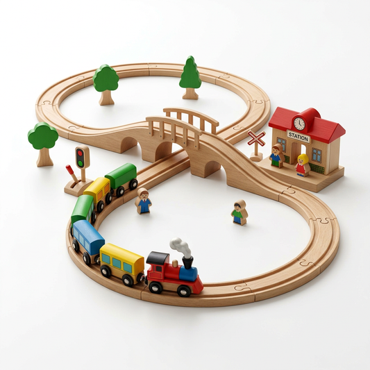 SteamPath Wooden Railway Train Set - White Background