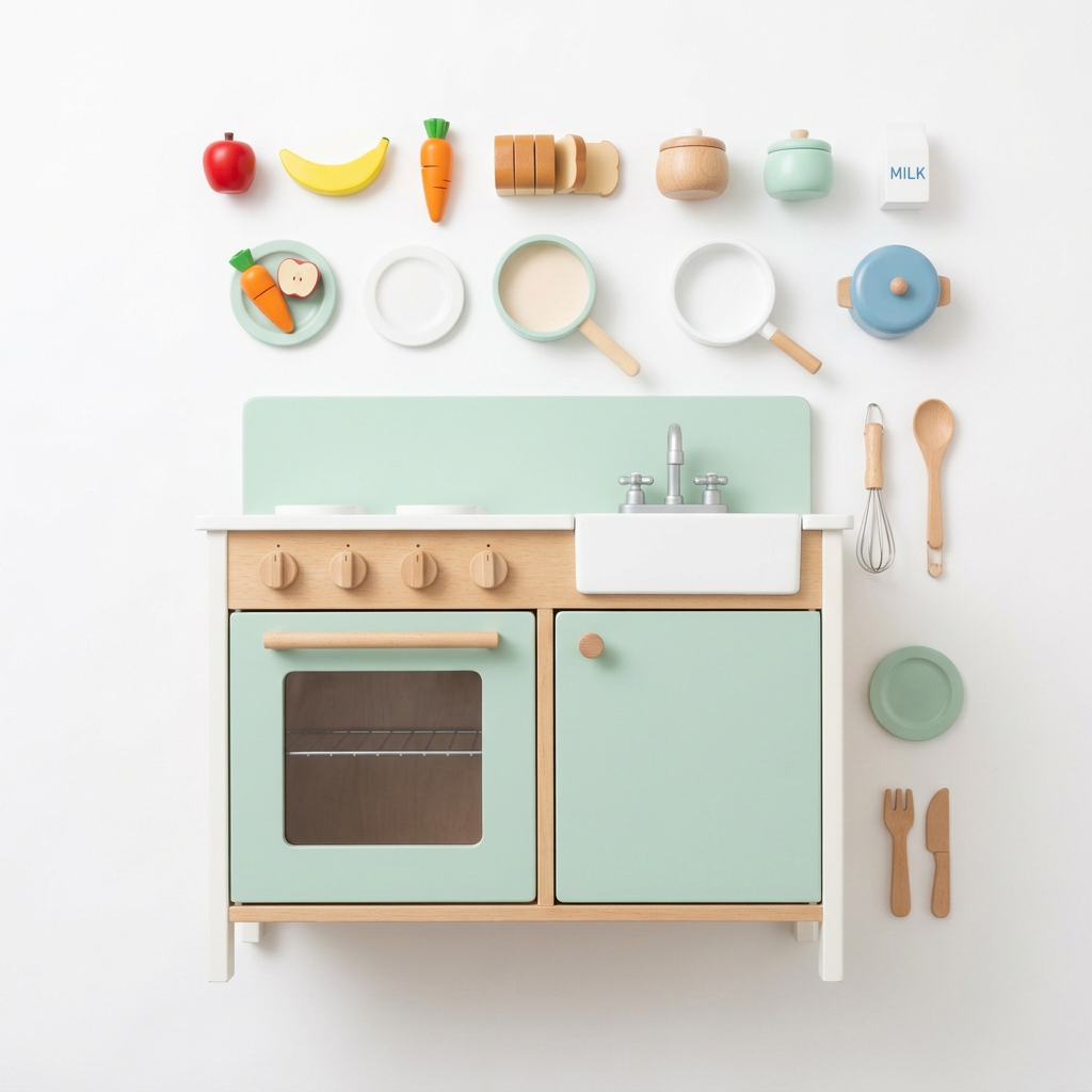Little Chef Wooden Play Kitchen - Accessories Flatlay