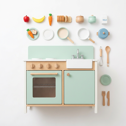 Little Chef Wooden Play Kitchen - Accessories Flatlay