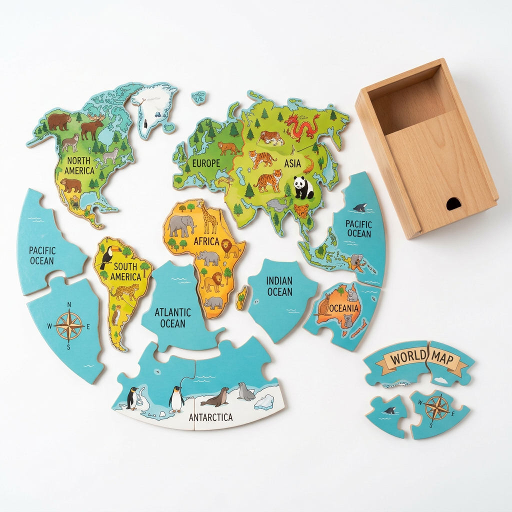 WorldWise Wooden Floor Puzzle - Pieces Flatlay
