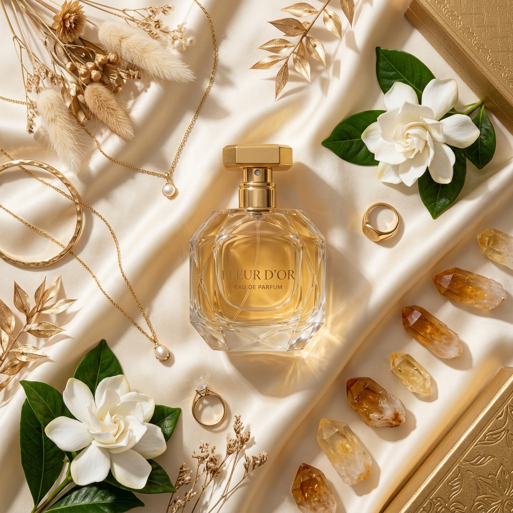 Fleur D'Or Perfume - Silk Flatlay