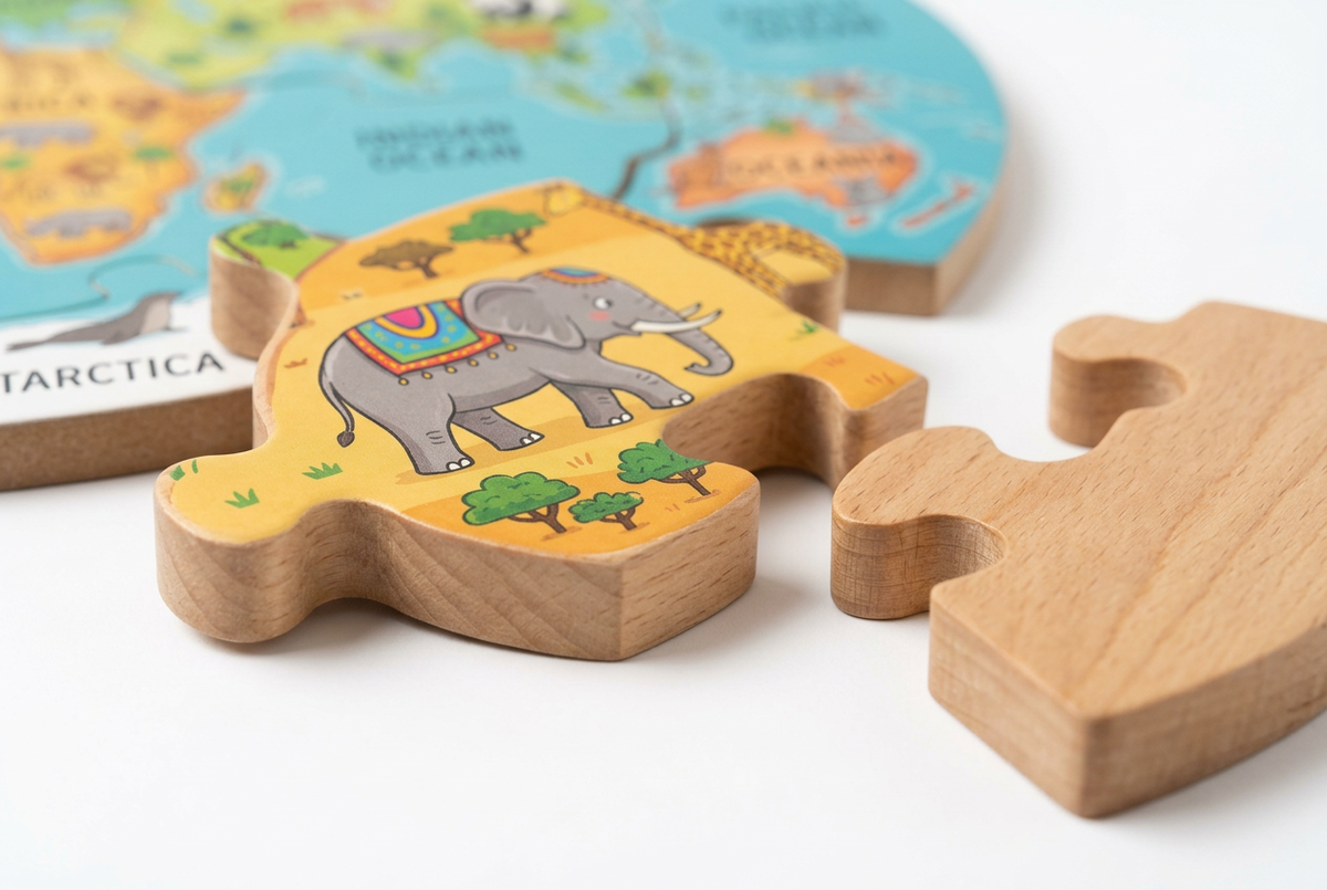 WorldWise Wooden Floor Puzzle - Elephant Piece Detail