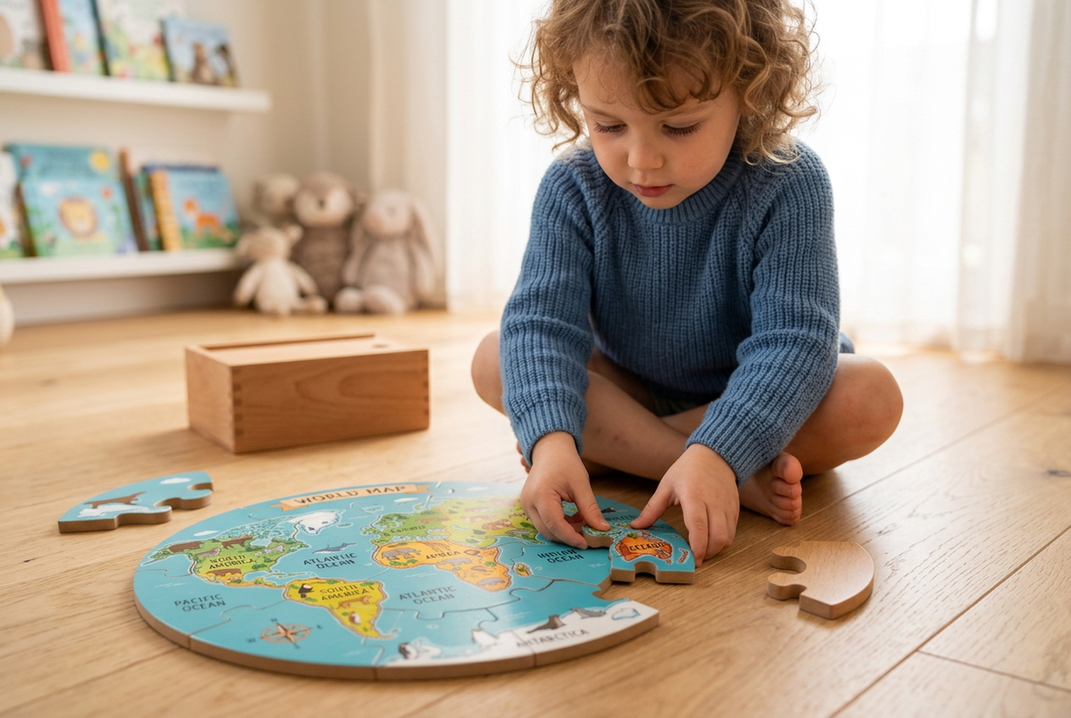 WorldWise Wooden Floor Puzzle - Child Placing Piece